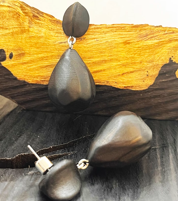 Folk Art Drops | Teardrop Ebony Wood Earrings