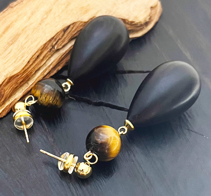 Modern Prairie | Handmade Tiger's-eye Stone with Ebony  Drop Earrings