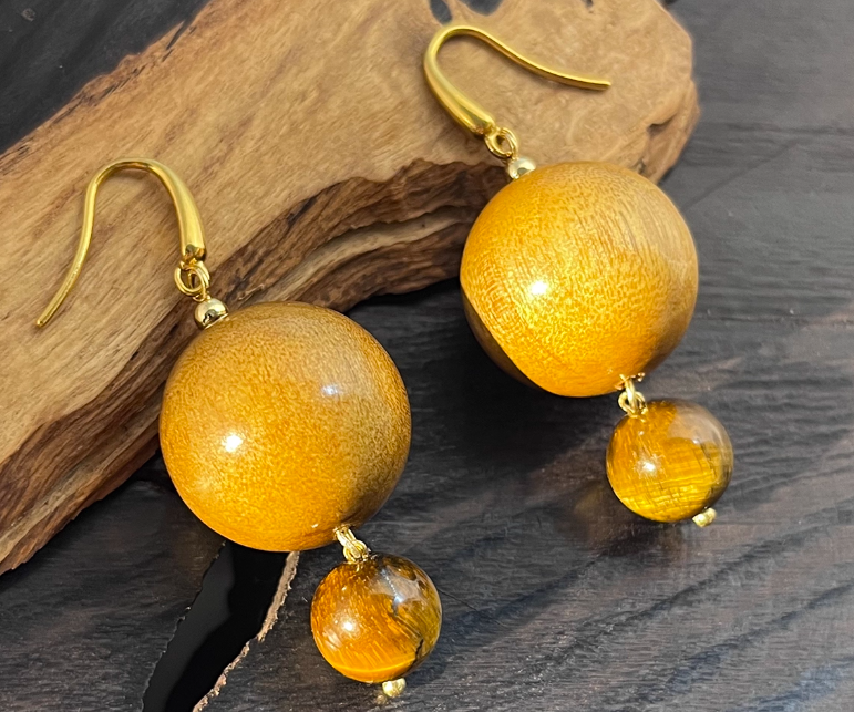 Desert Eye Drops | Natural Golden nanmu & Tiger's eye Stone Earrings