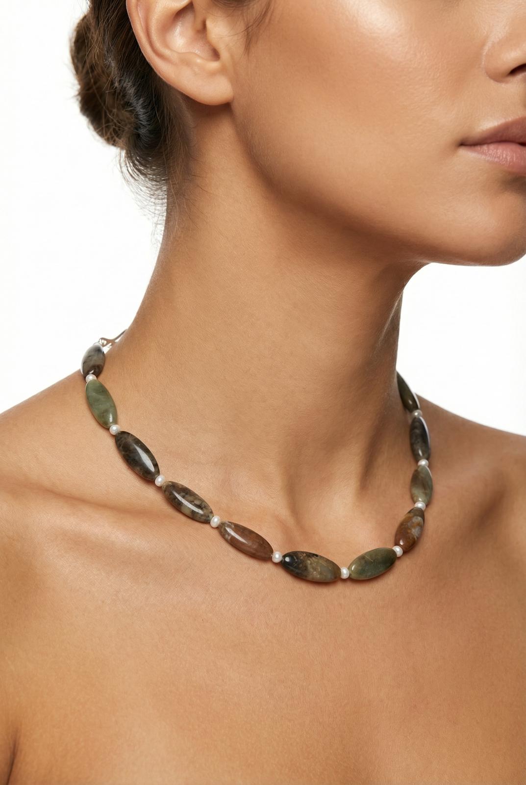 Natural Multi-tonal Raw Stone & freshwater pearl choker - Lesedi Jewels