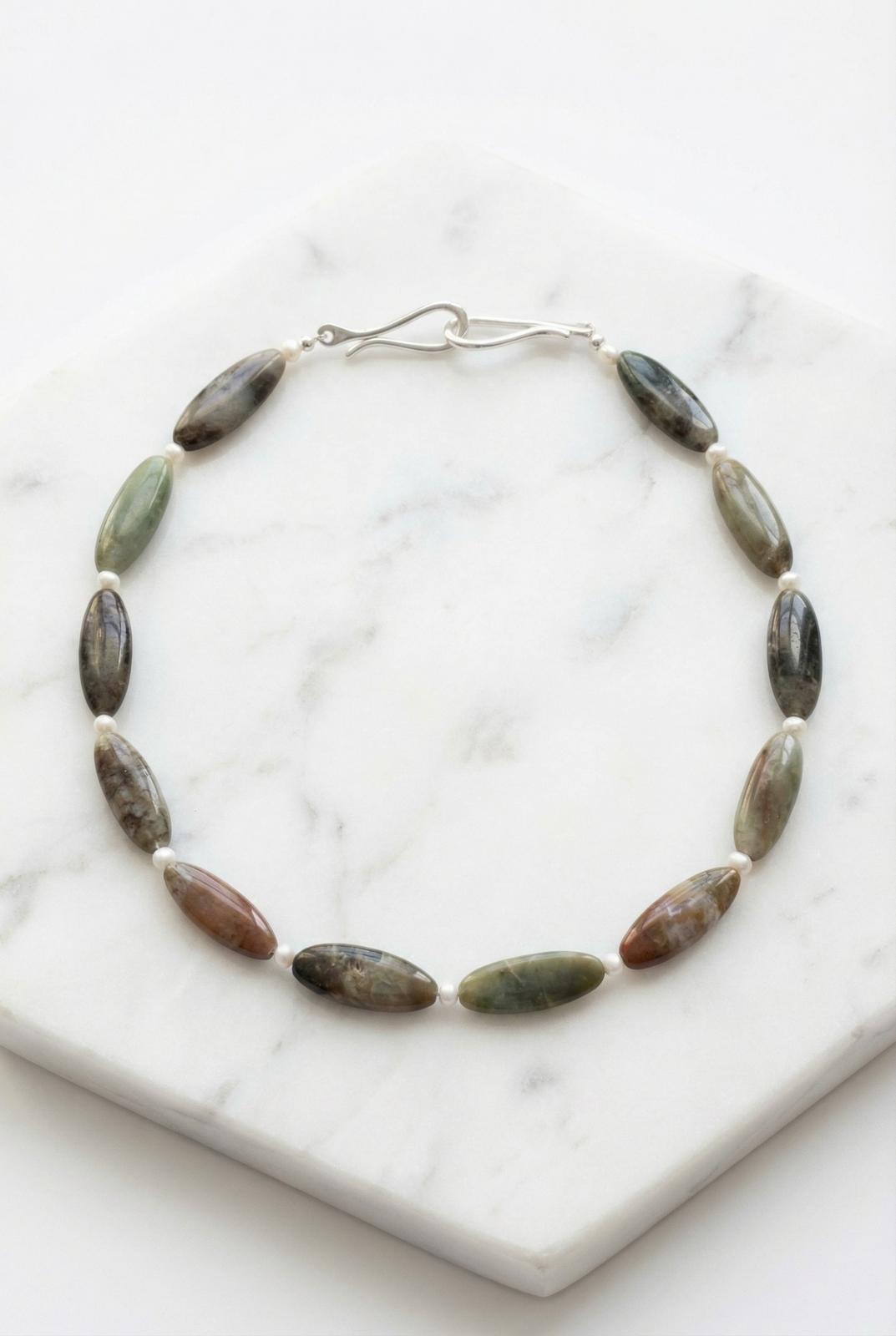 Natural Multi-tonal Raw Stone & freshwater pearl choker - Lesedi Jewels