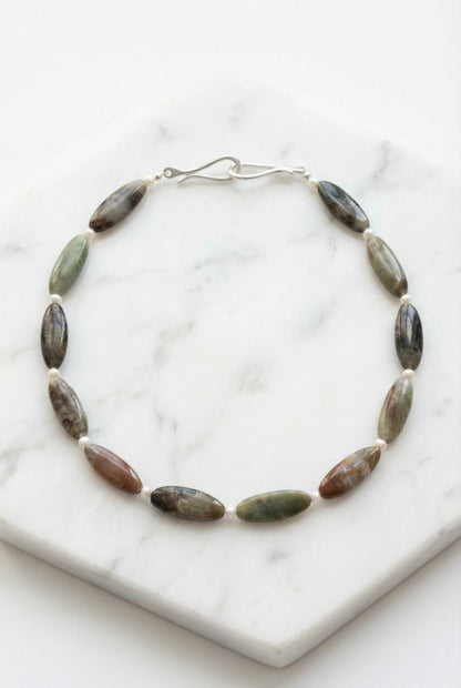 Natural Multi-tonal Raw Stone & freshwater pearl choker - Lesedi Jewels