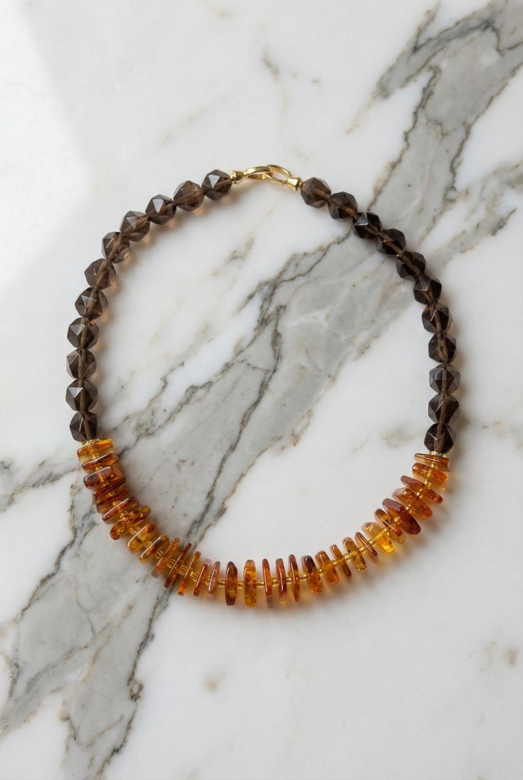 Natural Amber & Smokey Quartz Necklace - Lesedi Jewels