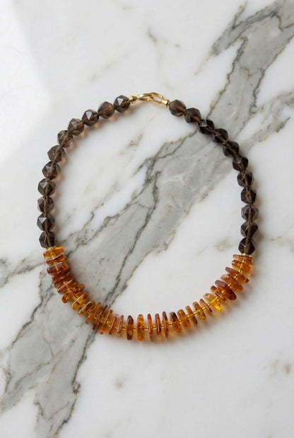 Natural Amber & Smokey Quartz Necklace - Lesedi Jewels