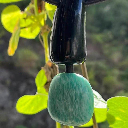 Amazonite horn and leather choker - Lesedi Jewels