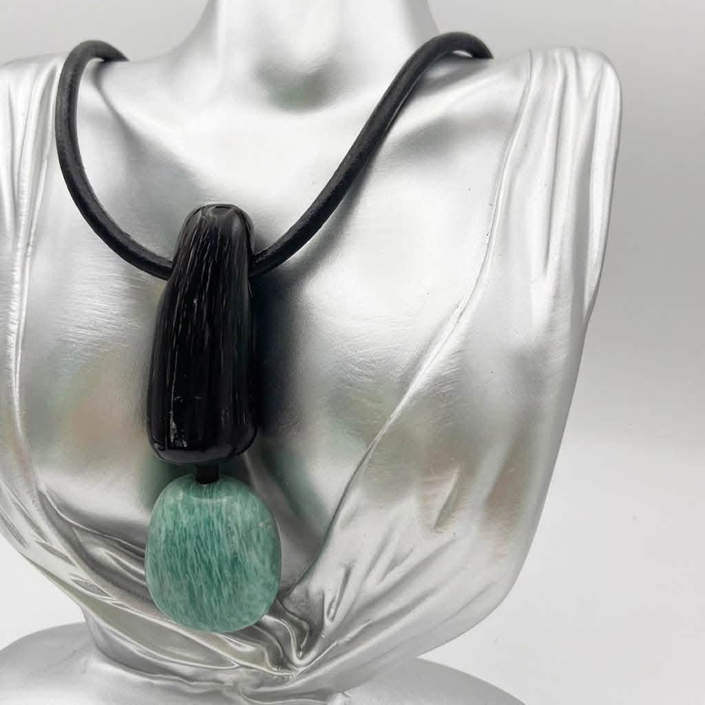 Amazonite horn and leather choker - Lesedi Jewels