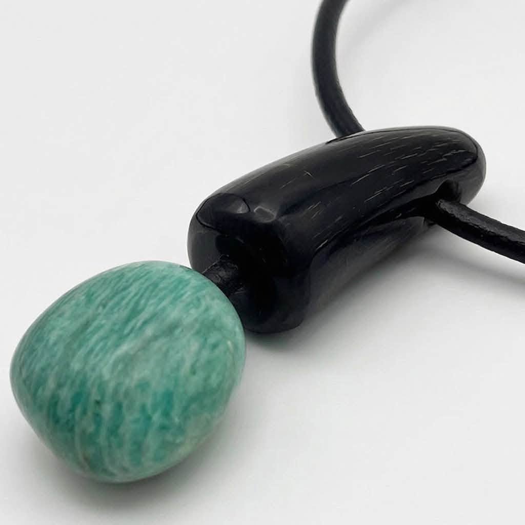 Amazonite horn and leather choker - Lesedi Jewels
