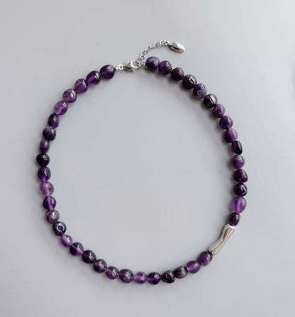 Natural Amethyst necklace with a silver tone - Lesedi Jewels