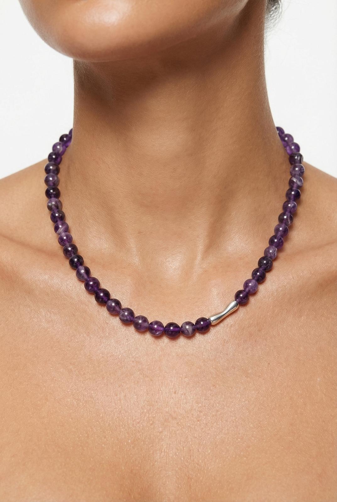 Natural Amethyst necklace with a silver tone - Lesedi Jewels