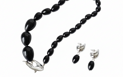 Moonless Guardian| Platinum Plated Black Onyx Drop Earrings