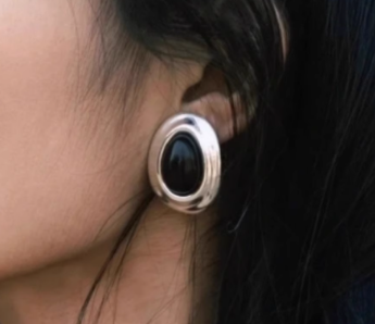 Nuit Éternelle | Black Agate Egg-shaped Earrings