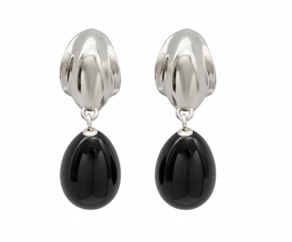 Moonless Guardian| Platinum Plated Black Onyx Drop Earrings