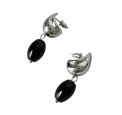 Moonless Guardian| Platinum Plated Black Onyx Drop Earrings