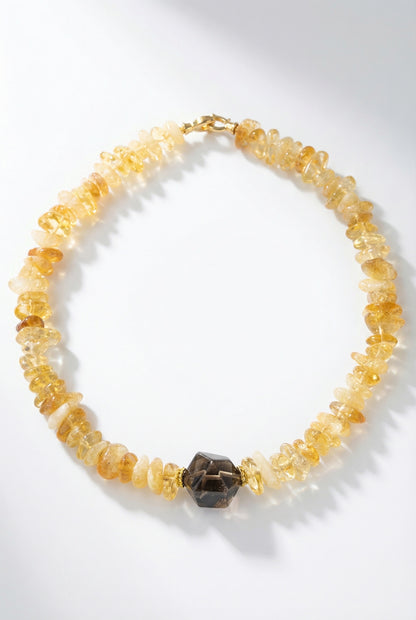 Natural Brazilin Citrine with Smoky Quartz Pendant Necklace - Lesedi Jewels