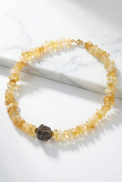 Natural Brazilin Citrine with Smoky Quartz Pendant Necklace - Lesedi Jewels