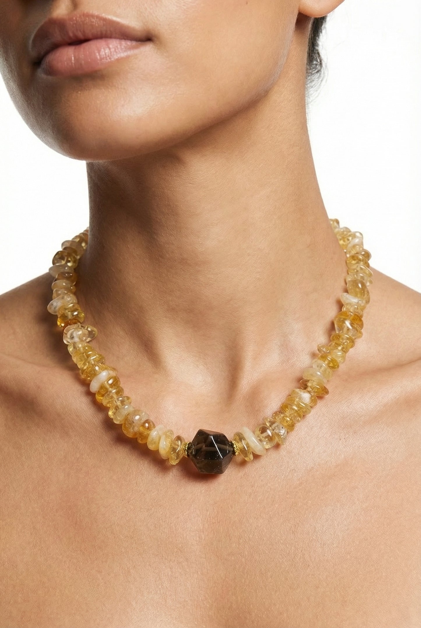 Natural Brazilin Citrine with Smoky Quartz Pendant Necklace - Lesedi Jewels