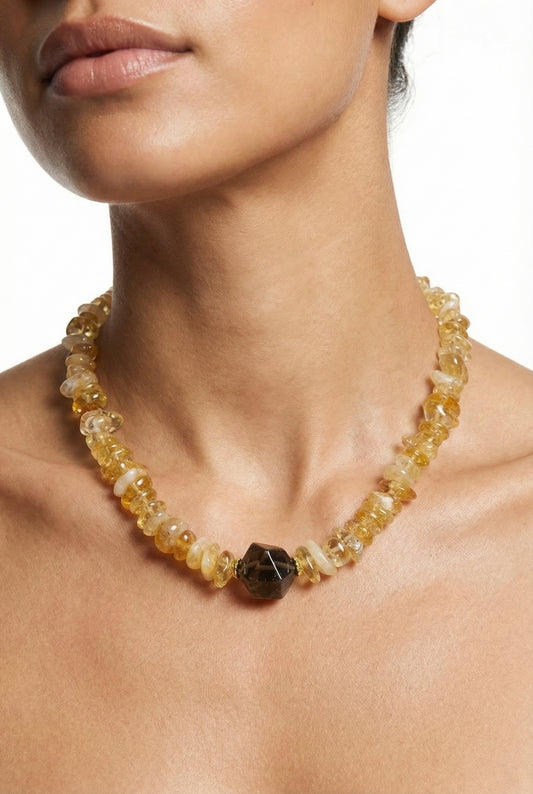 Natural Brazilin Citrine with Smoky Quartz Pendant Necklace - Lesedi Jewels