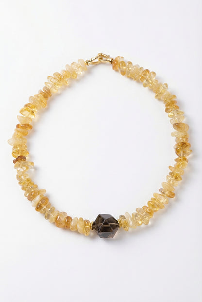 Natural Brazilin Citrine with Smoky Quartz Pendant Necklace - Lesedi Jewels