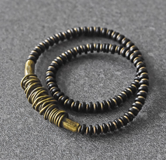 Ebony Wood With Rustic Brass Bracelet