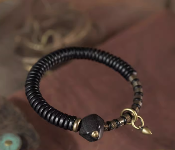 Ebony Wood Beads With Cone Charm Bracelets