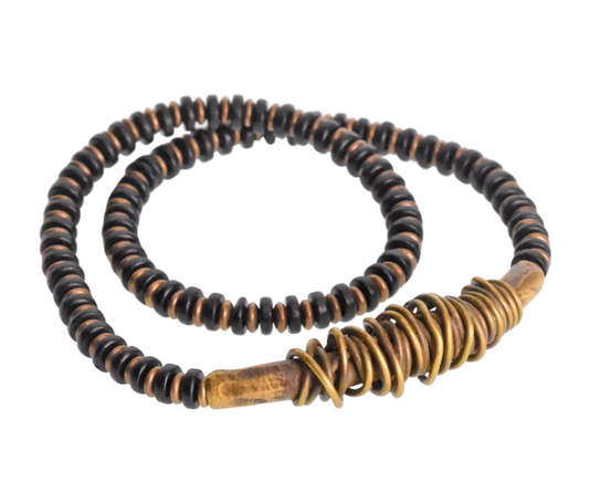 Ebony Wood With Rustic Brass Bracelet