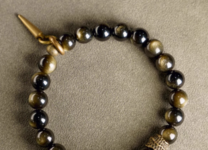 Gold Obsidian beads with Cone charm bracelet