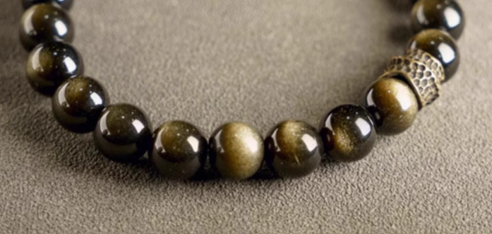 Gold Obsidian beads with Cone charm bracelet