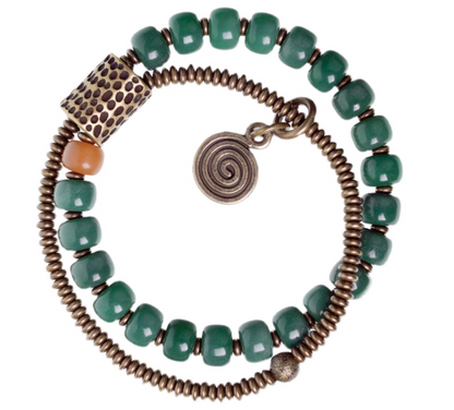 Green Bodhi root beads with Brass bracelet