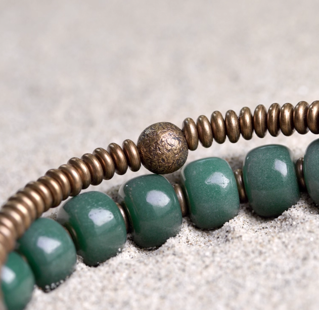 Green Bodhi root beads with Brass bracelet