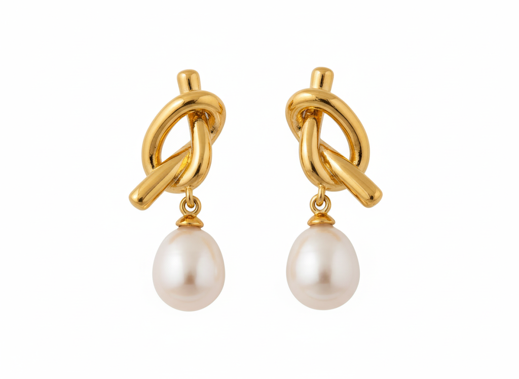Ivory Moon | Natural Freshwater Pearl Knotted Earrings