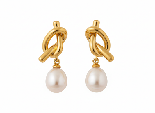 Ivory Moon | Natural Freshwater Pearl Knotted Earrings