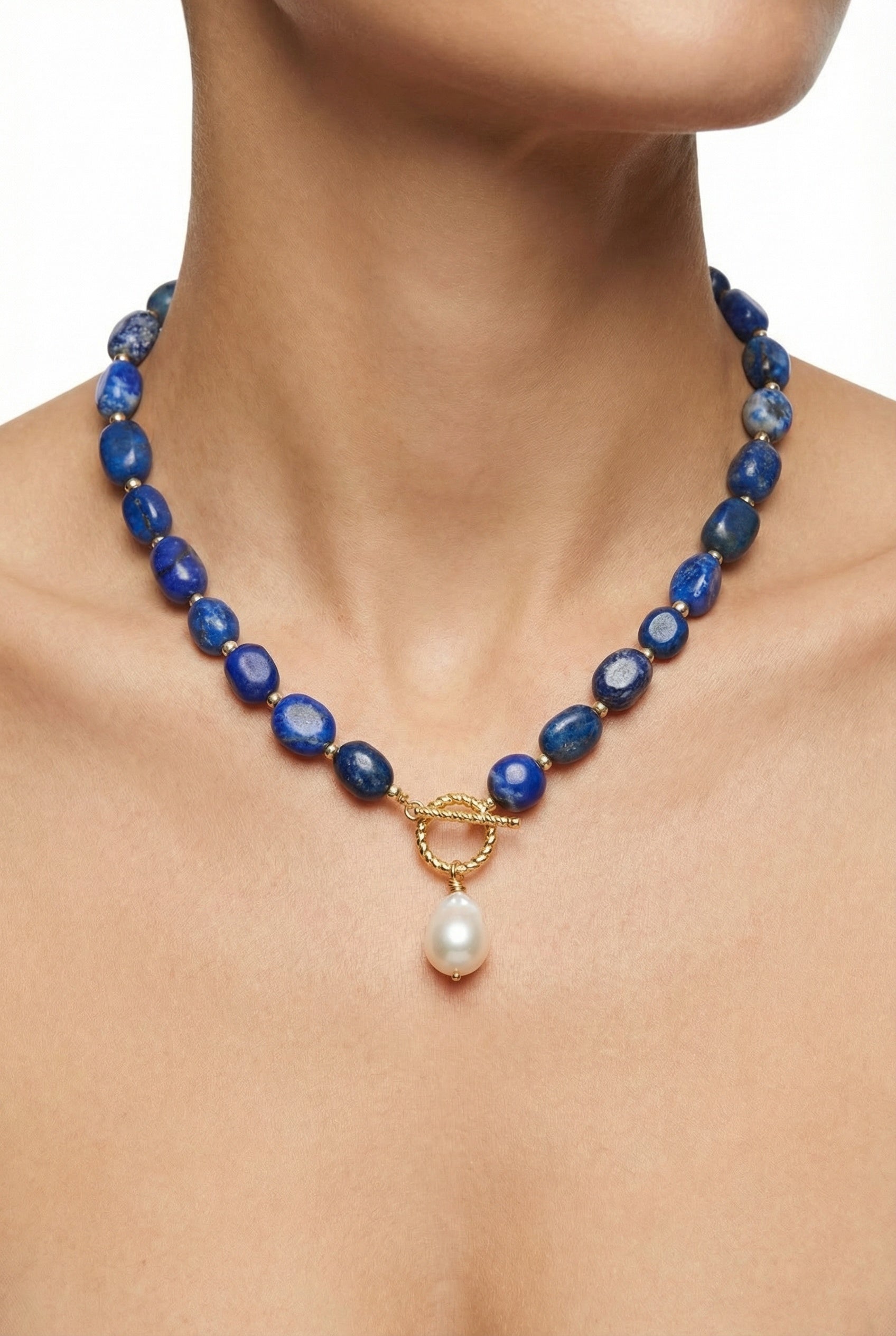 Blue Reverie | Natural Lapis With Baroque Pearl Pendants Necklace - Lesedi Jewels