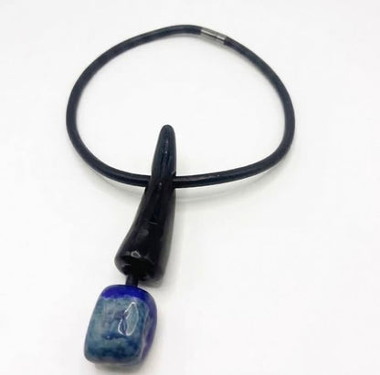 Natural Lapis Lazuli Horn and Leather Necklace - Lesedi Jewels