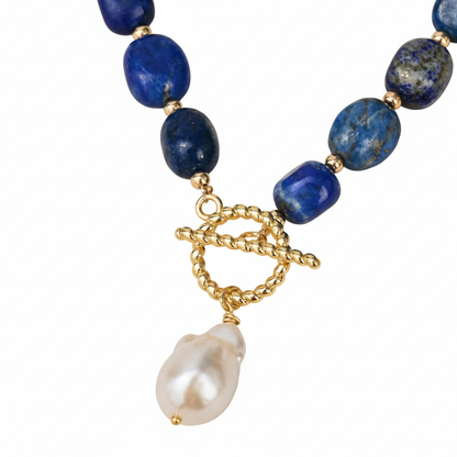 Blue Reverie | Natural Lapis With Baroque Pearl Pendants Necklace