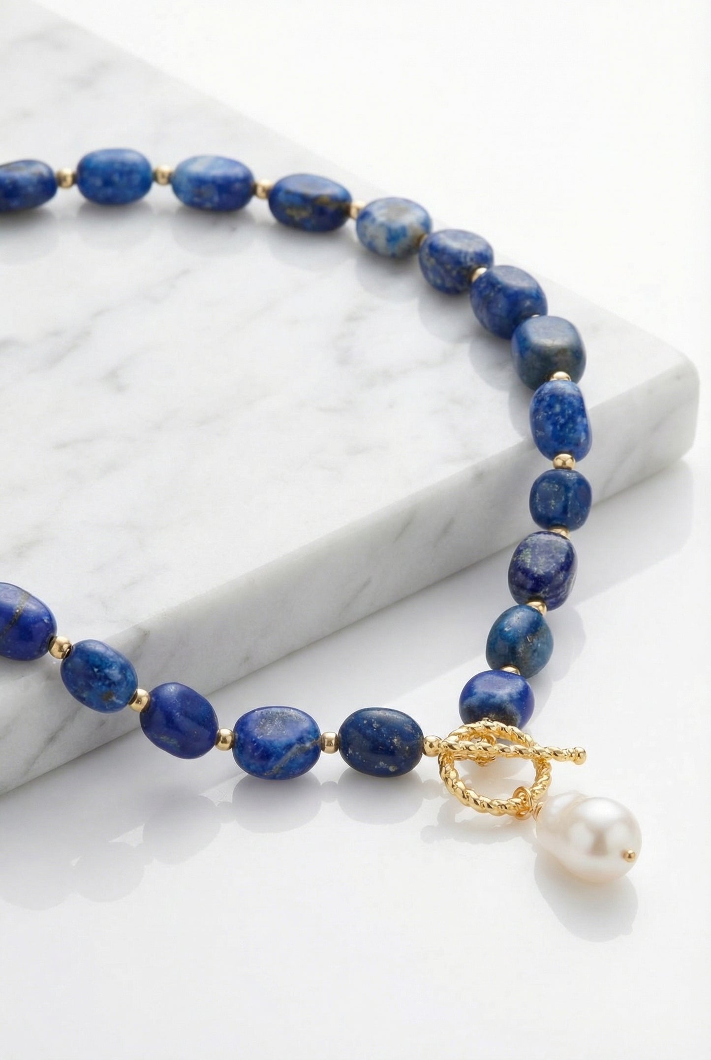 Blue Reverie | Natural Lapis With Baroque Pearl Pendants Necklace - Lesedi Jewels