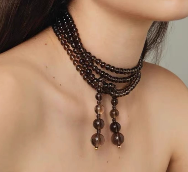 Elegant Long Smoky quartz Necklace - Lesedi Jewels