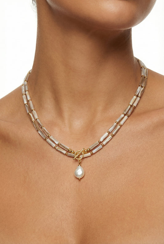 Natural seashell necklace with Freshwater Pearl Choker - Lesedi Jewels