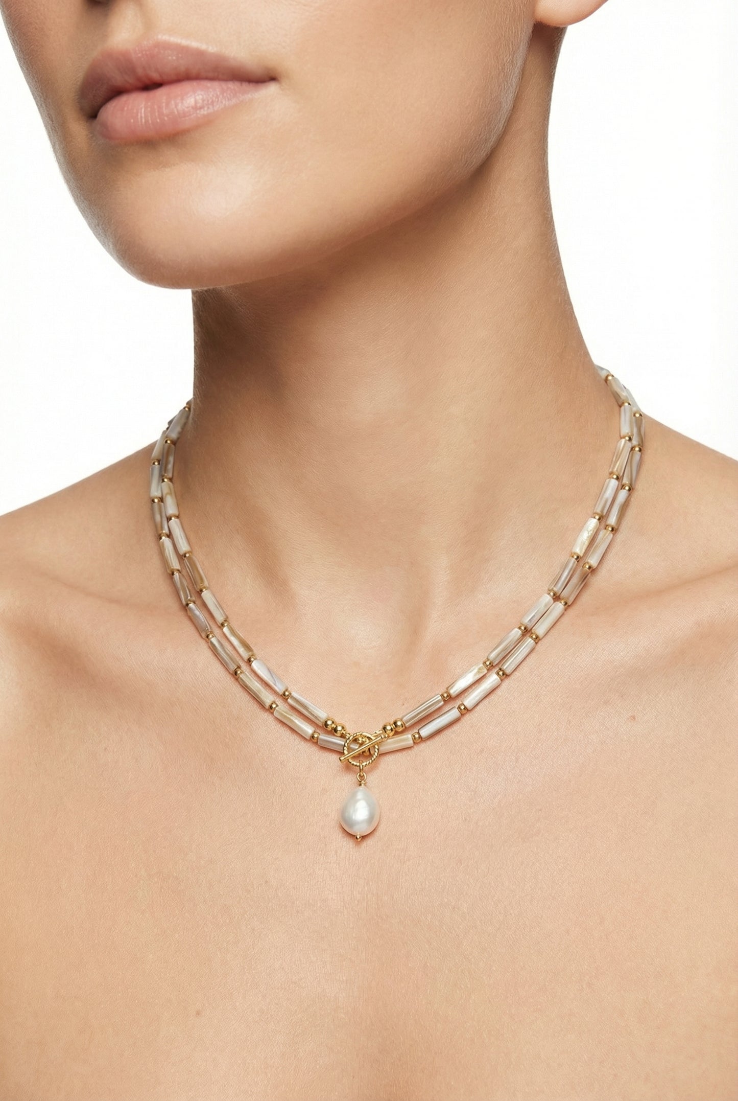 Natural seashell necklace with Freshwater Pearl Choker - Lesedi Jewels