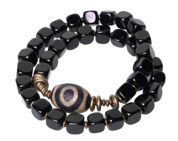 Obsidian Square Bead Bracelet