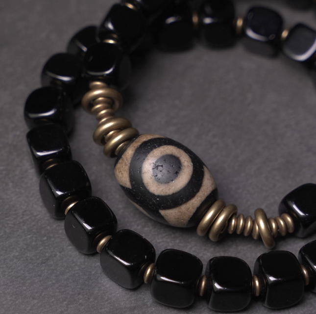 Obsidian Square Bead Bracelet