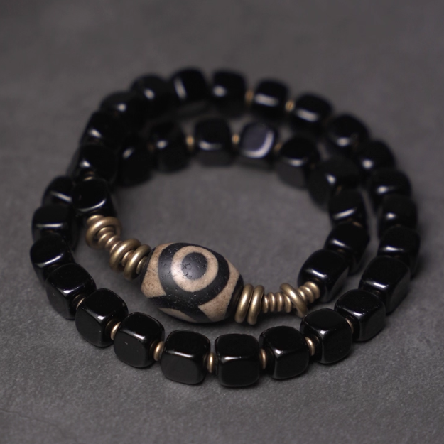Obsidian Square Bead Bracelet