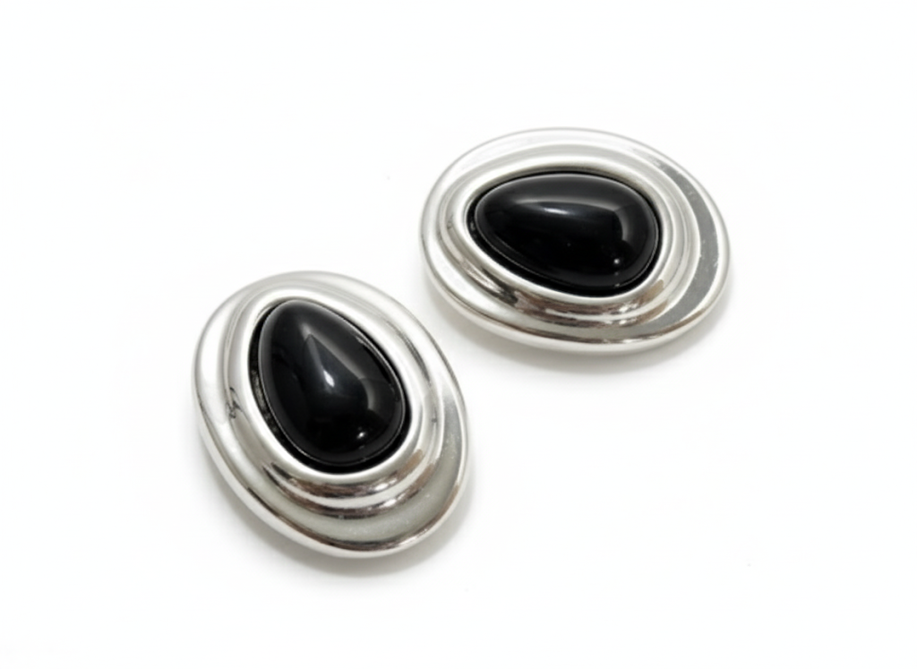 Nuit Éternelle | Black Agate Egg-shaped Earrings