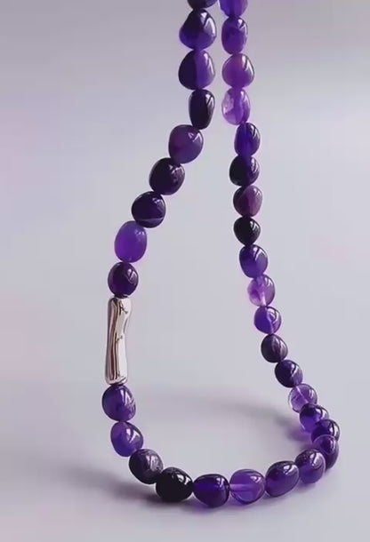 Natural Amethyst necklace with a silver tone