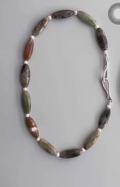 Natural Multi-tonal Raw Stone & freshwater pearl choker