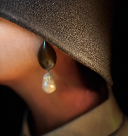 Wood Nymph Drops | Baroque Pearl With Purple sandalwood Drop Earrings