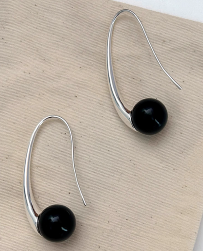 Étoile Noire | Black agate waterdrop Silver earrings