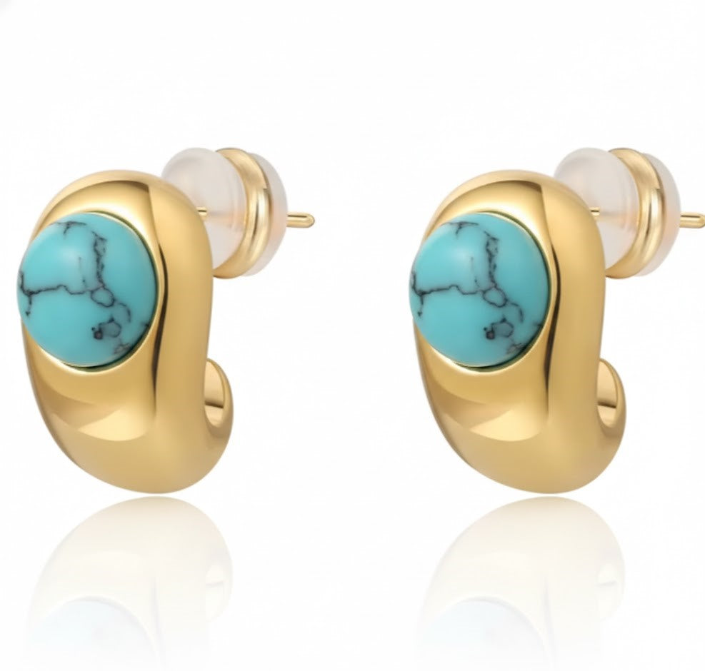 Willow Mist | Natural Turquoise brass dainty Earrings