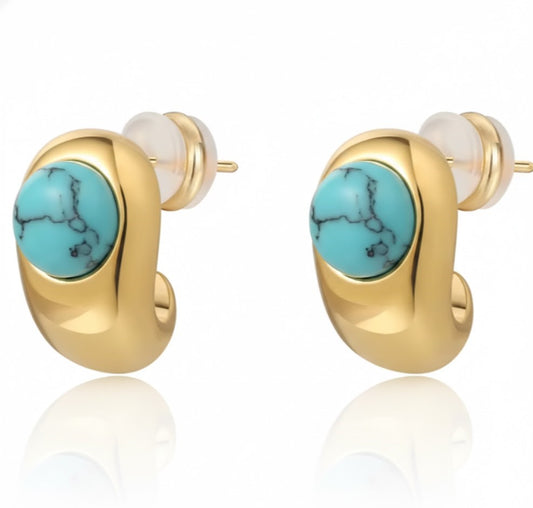 Willow Mist | Natural Turquoise brass dainty Earrings