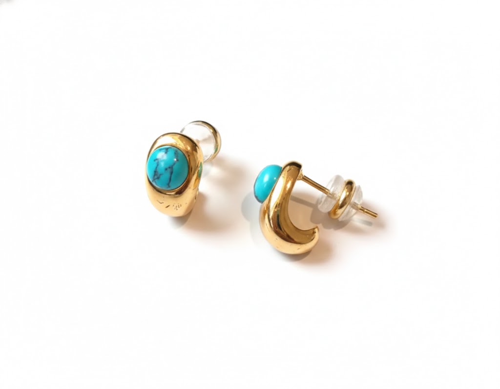 Willow Mist | Natural Turquoise brass dainty Earrings